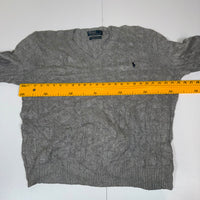 Polo Ralph Lauren Cable Knit Jumper Grey Silk V-Neck Mens Size XL