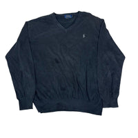 Polo Ralph Lauren V-Neck Jumper Faded Black Pima Cotton Size XL