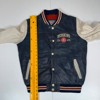 Redskins Genuine Leather Varsity Jacket Navy Cream Contrast Size M
