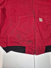 Carhartt J131 Active Jacket Red Duck Canvas Hooded Lined Mens 2XL Vintage 2000s