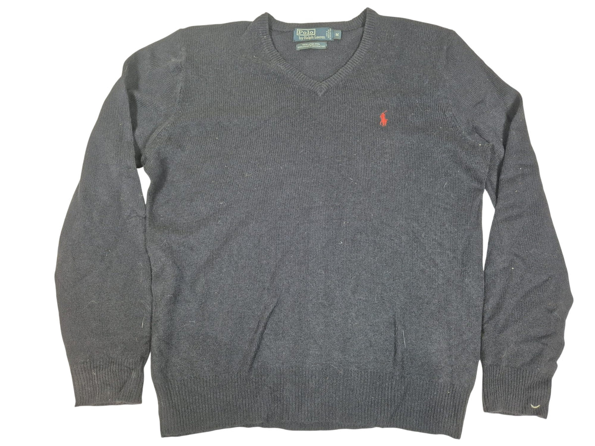 Polo Ralph Lauren Lambswool V Neck Jumper Sweater Navy Red Pony Mens Size M