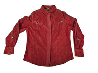 Harley-Davidson Suede Leather Western Shirt Red Womens S Snap Front Vintage 90s