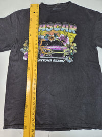 NASCAR Daytona Beach Graphic T-Shirt Floral Race Car Faded Black Size L