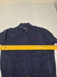 Polo Ralph Lauren Full Zip Jacket Cotton Knit Sweater Mock Neck Navy Size L