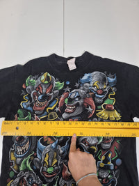 Evil Clowns All Over Print Graphic T-Shirt Faded Black Size M