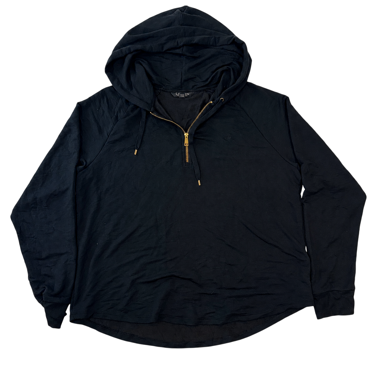 Lauren Ralph Lauren LRL Black Half Zip Hoodie XL Women's Gold Zip Lightweight Pullover