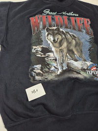 Sapin Wolf Graphic Crewneck Sweatshirt Navy Wildlife Print Size L