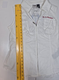 Harley-Davidson Womens Sleeveless Zip Shirt Rhinestone American Flag White Size L