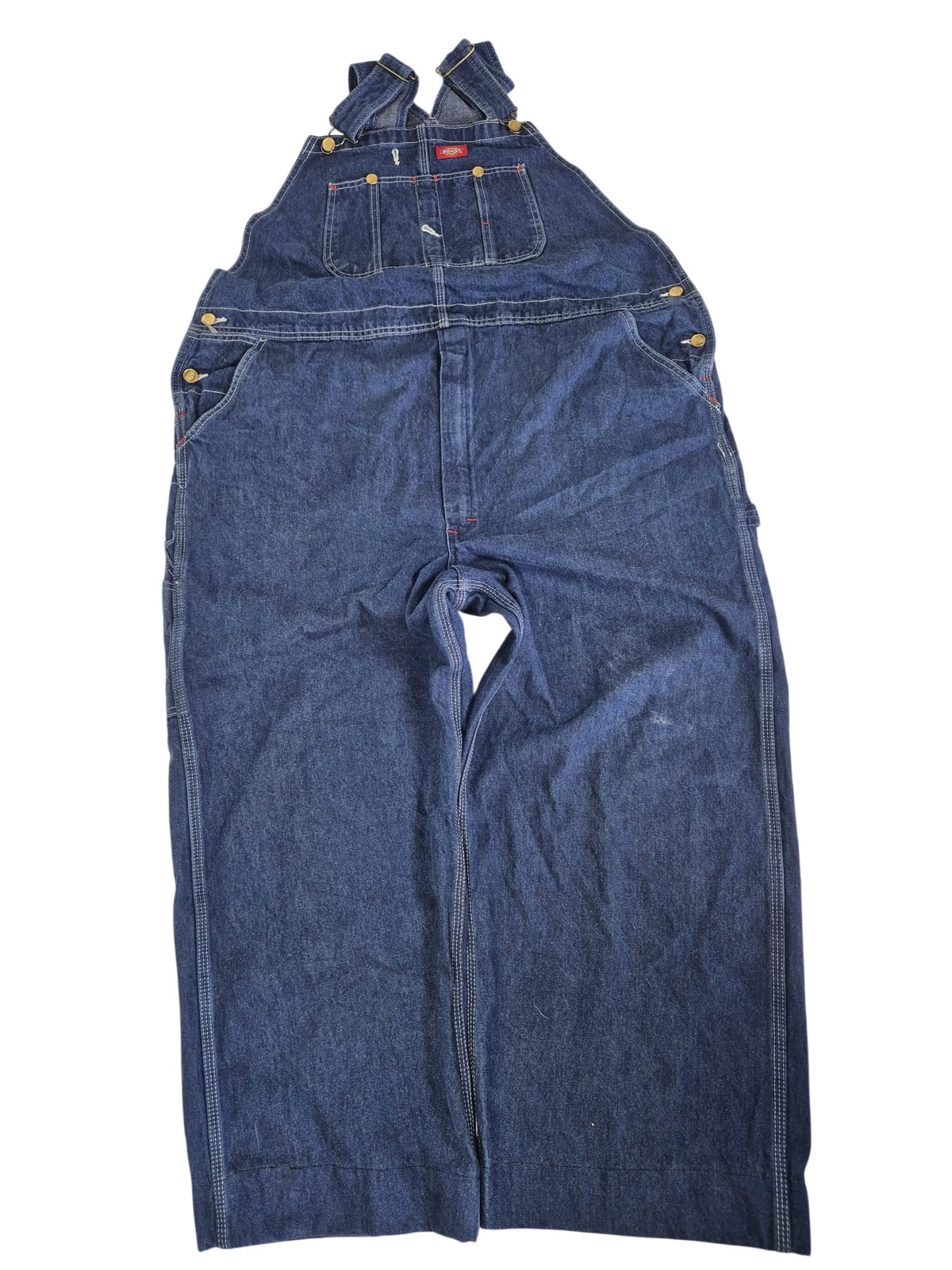 Dickies Blue Denim Bib Overalls Cropped Workwear Adjustable Strap Size 2XL