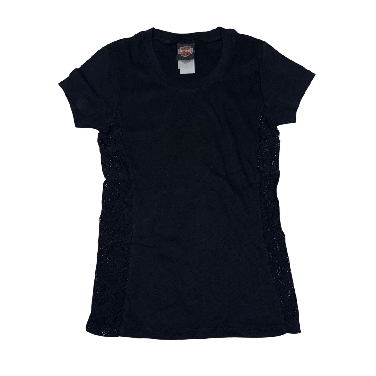 Harley Davidson T-Shirt Black Lace Side Panel Fitted Size M Womens
