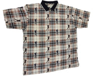 Natural Issue Polo Shirt Tartan Check Golfer Print Novelty Cotton Size XL