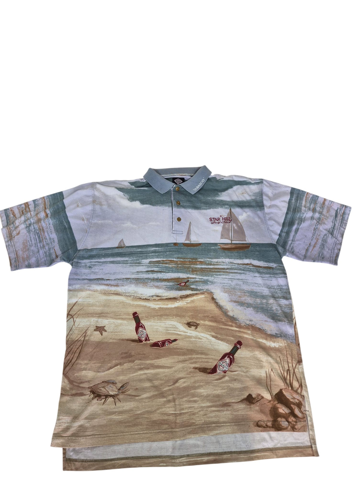 Tabasco Sportswear Beach Print Polo Shirt Star Hill Golf Club Size XL/XXL