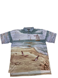 Tabasco Sportswear Beach Print Polo Shirt Star Hill Golf Club Size XL/XXL