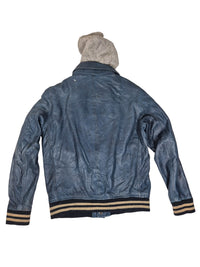 Redskins Leather Varsity Jacket Hooded Petrol Blue Bomber Size L