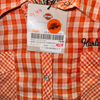 Harley Davidson Womens Gingham Snap Shirt Orange White BNWT Size L