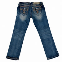 Rock Revival Jelina Embroidered Crop Jeans Blue Distressed Size 27