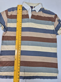 Pendleton Striped Rugby Polo Shirt Multicolour Blue Brown Long Sleeve L