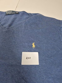 Polo Ralph Lauren V Neck Jumper Sweater Fine Knit Blue Yellow Pony 3XL