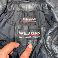 Wilsons Black Leather Biker Jacket XL Thinsulate Lined Motorcycle Jacket Vintage