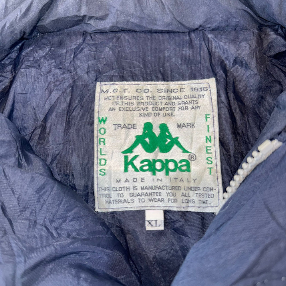 Vintage Kappa Puffer Jacket XL Beige Cream Navy Embroidered Logo 90s Y2K Oversized Coat