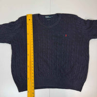 Polo Ralph Lauren Cable Knit Jumper Navy V-Neck Cotton Mens Size XXL