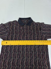 IZOD Golf Polo Shirt Black Leaf Print Double Mercerized Cotton Size M