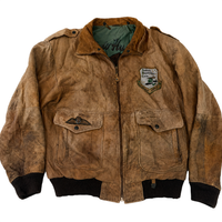 Vintage Avirex Style Distressed Leather Bomber Flight Jacket Brown Buffalo Hunters 52 XXL