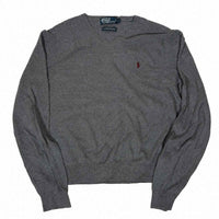 Polo Ralph Lauren V-Neck Jumper Grey Pima Cotton Mens Size L