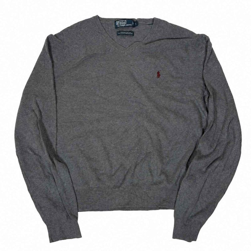 Polo Ralph Lauren V-Neck Jumper Grey Pima Cotton Mens Size L
