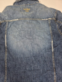 Hard Rock Cafe Ottawa Denim Trucker Jacket Distressed Mid Wash Blue Mens XL
