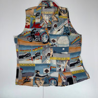 Harley-Davidson Comic Print Sleeveless Button Vest Novelty Size L