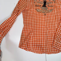 Harley Davidson Womens Gingham Snap Shirt Orange White BNWT Size L