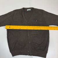 Izod Brown Acrylic V-Neck Crest Cardigan Size L Vintage 90s