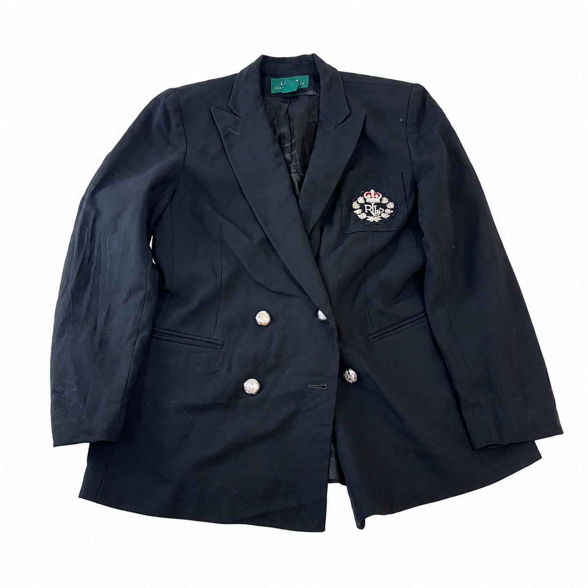 Lauren Ralph Lauren Double-Breasted Wool Blazer with Bullion Crest Buttons (Size 10)