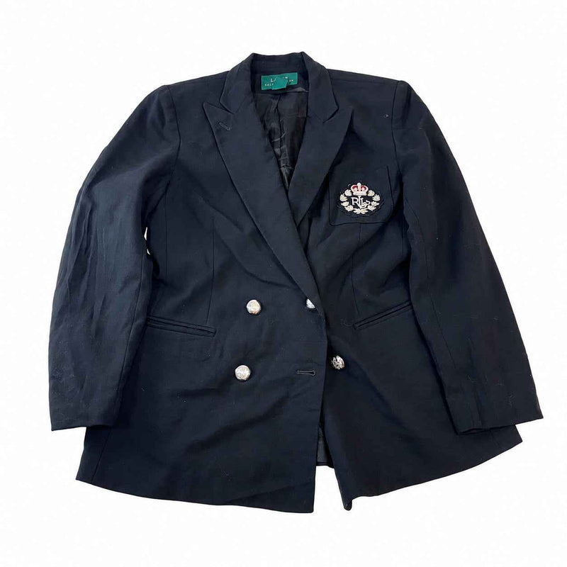 Lauren Ralph Lauren Double-Breasted Wool Blazer with Bullion Crest Buttons (Size 10)