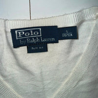 Polo Ralph Lauren V Neck Jumper Ivory Cotton Knit Slim Fit Size S