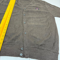 Izod Brown Acrylic V-Neck Crest Cardigan Size L Vintage 90s