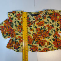 Jimmy Collection Floral Blouse Cropped Flared Orange Gingham Print Size M