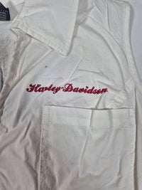 Harley-Davidson Womens Sleeveless Zip Shirt Rhinestone American Flag White Size L