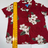 Island Winds Red Floral Hawaiian Shirt Coconut Buttons Rayon Size M