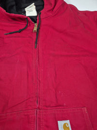 Carhartt J131 Active Jacket Red Duck Canvas Hooded Lined Mens 2XL Vintage 2000s