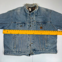 Carhartt Blanket Lined Denim Trucker Jacket Light Wash Plaid Size 2XL