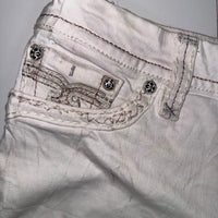 Rock Revival Aymeline Embroidered Skinny Jeans White Distressed 31
