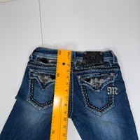 Miss Me Embellished Straight Leg Jeans Dark Blue Sequin Pockets 27