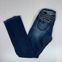 Miss Me Embellished Straight Leg Jeans Dark Blue Sequin Pockets 27