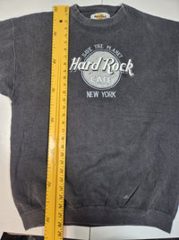 Hard Rock Cafe New York Sweatshirt Faded Black Embroidered Logo Size L