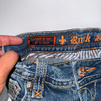 Rock Revival Debbie Embroidered Straight Jeans Blue Distressed 26