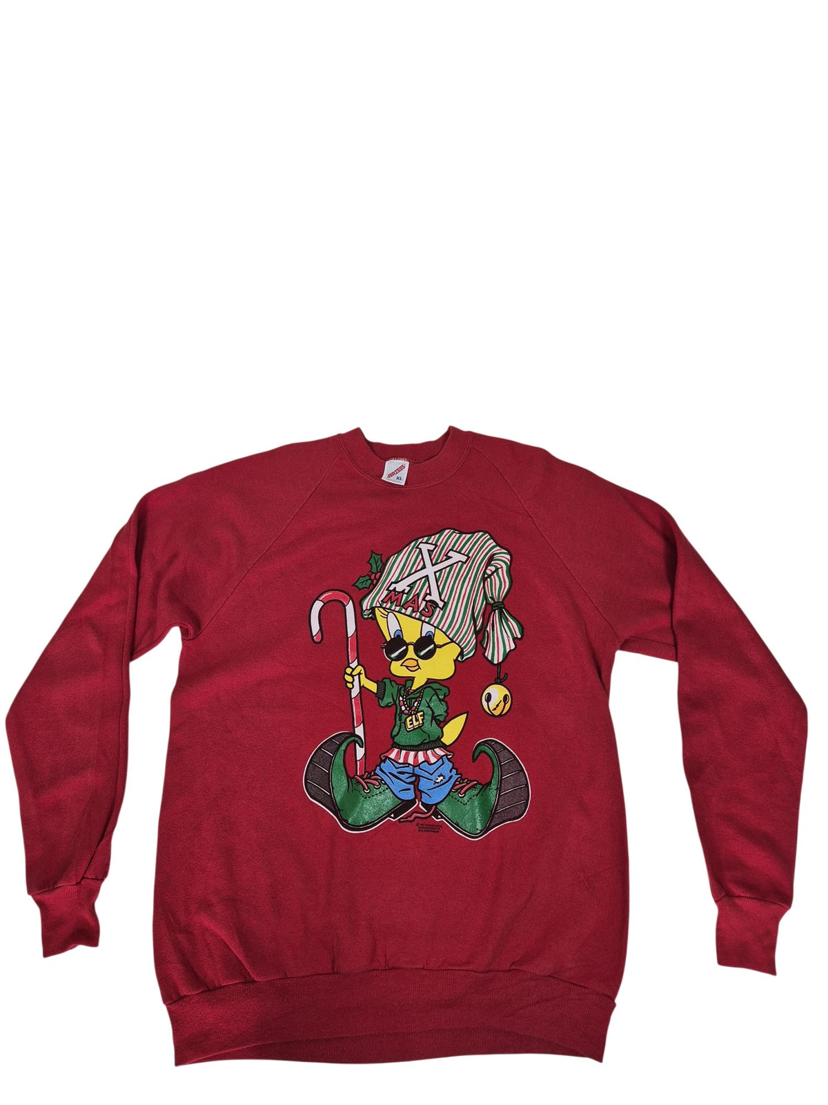 Jerzees Tweety Bird Christmas Elf Sweatshirt Red Warner Bros Size XL