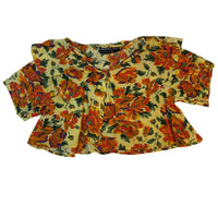 Jimmy Collection Floral Blouse Cropped Flared Orange Gingham Print Size M