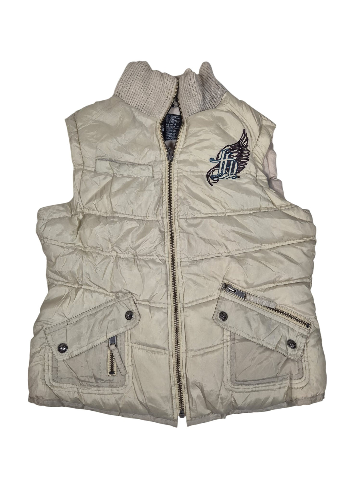 Harley-Davidson Womens Puffer Vest Gilet Cream Embroidered Wings Logo Size M